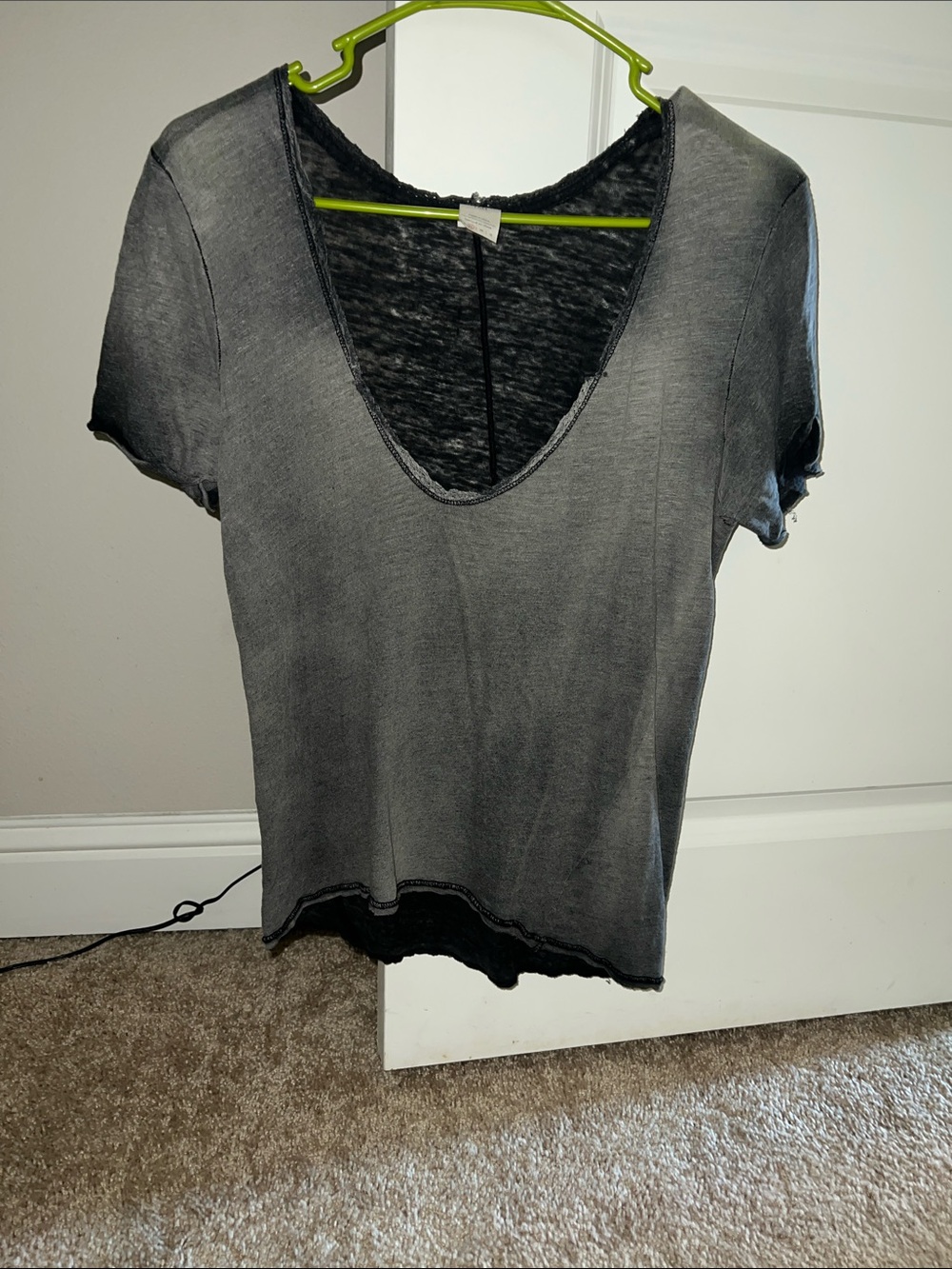 We The Free Washed Charcoal Deep V Short Sleeve Tee